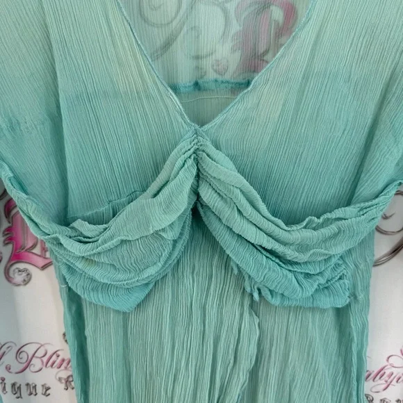 Guess top y2k fairy whimsy whimsical shirt blouse Sheer Teal Long Sleeve Top - Picture 6 of 15